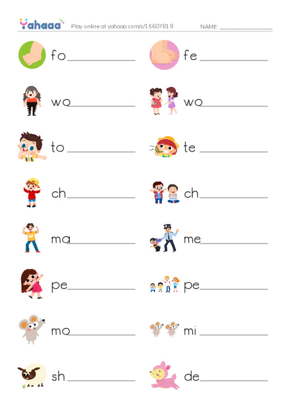 Write the word rows worksheet for Irregular Plural Nouns