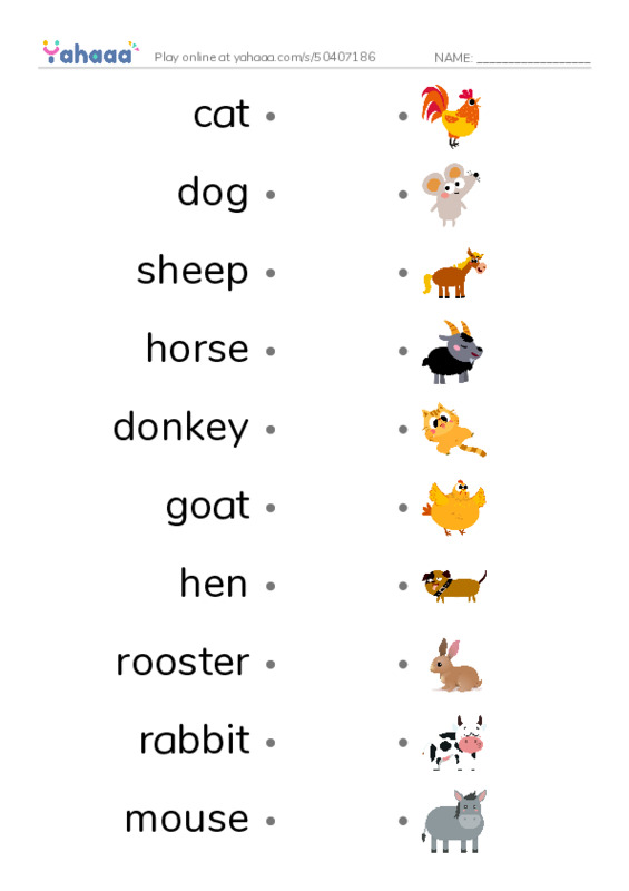 Draw a line to match worksheet for farm animals