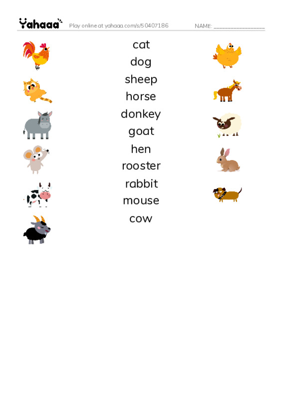Match both sides worksheet for farm animals