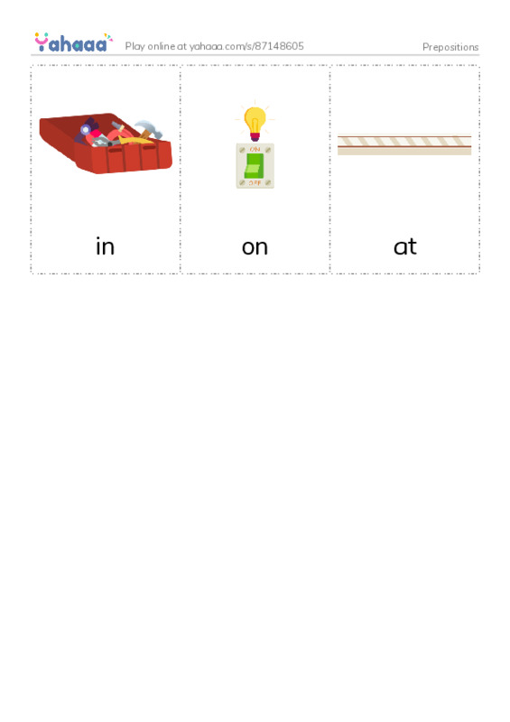 Picture flashcards worksheet for Prepositions