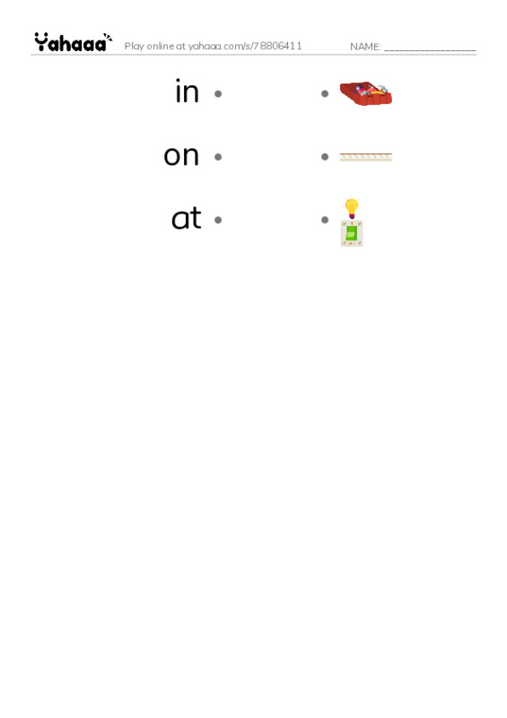 Draw a line to match worksheet for Prepositions
