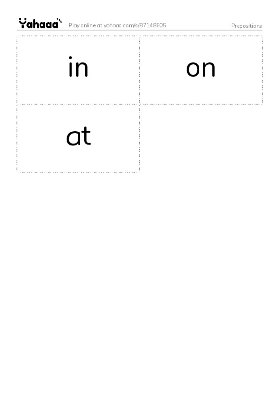 Word flashcards worksheet for Prepositions