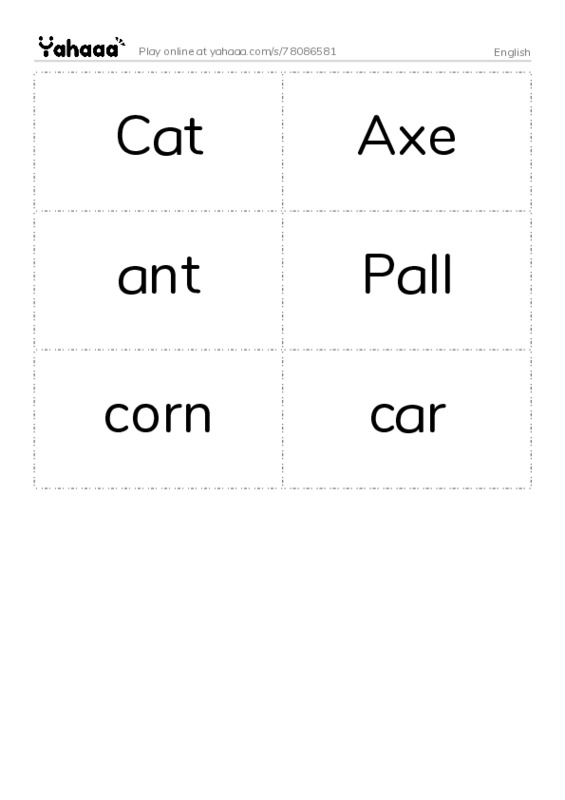 Word flashcards worksheet for English