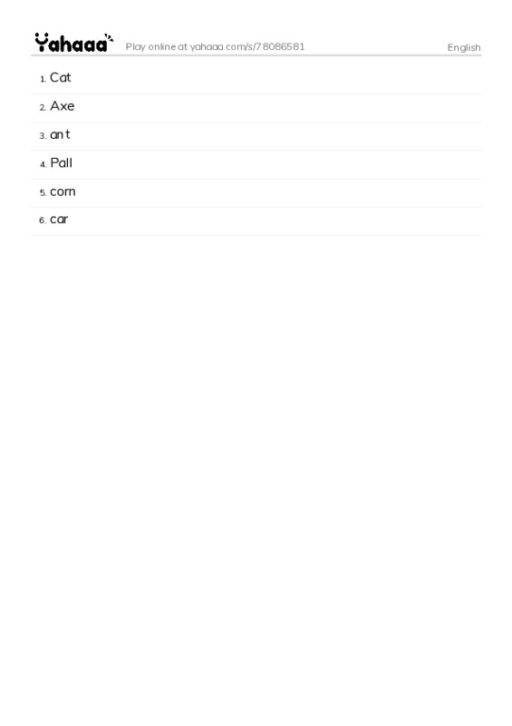 Word list with meanings worksheet for English