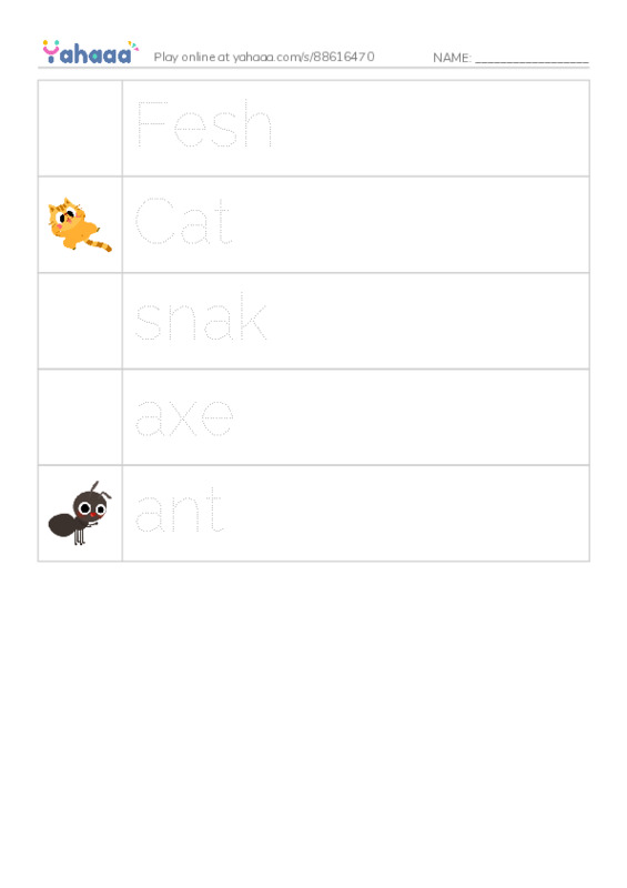 Picture and word rows worksheet for English