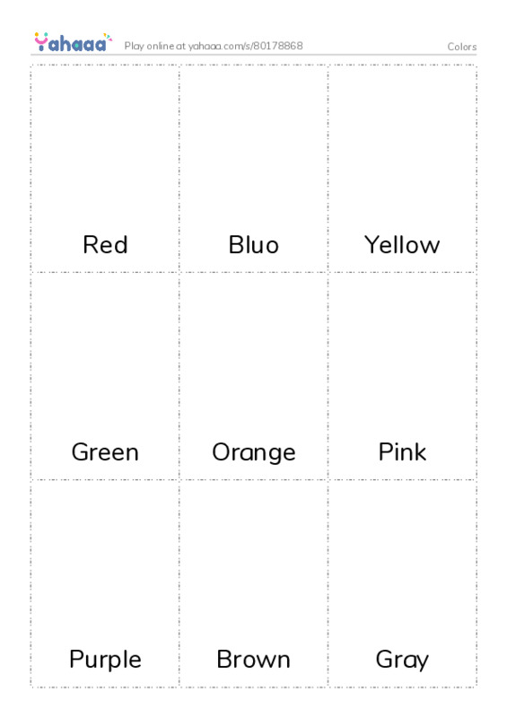 Picture flashcards worksheet for Colors
