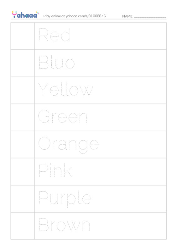 Picture and word rows worksheet for Colors