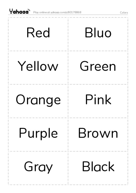 Word flashcards worksheet for Colors