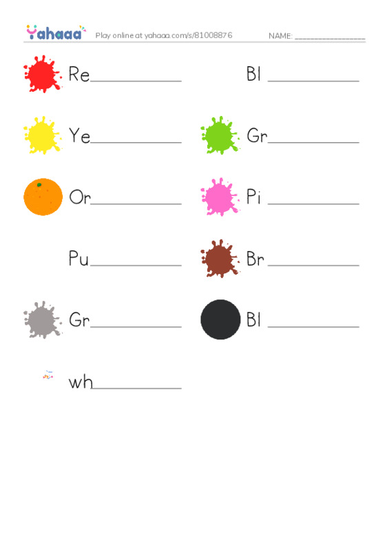 Write the word rows worksheet for Colors