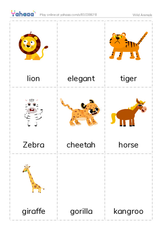 Picture flashcards worksheet for Wild Animals
