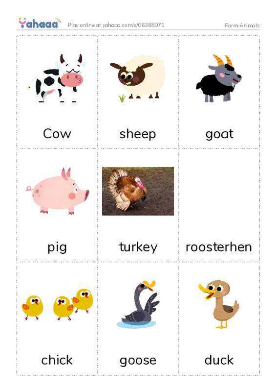 Picture flashcards worksheet for Farm Animals