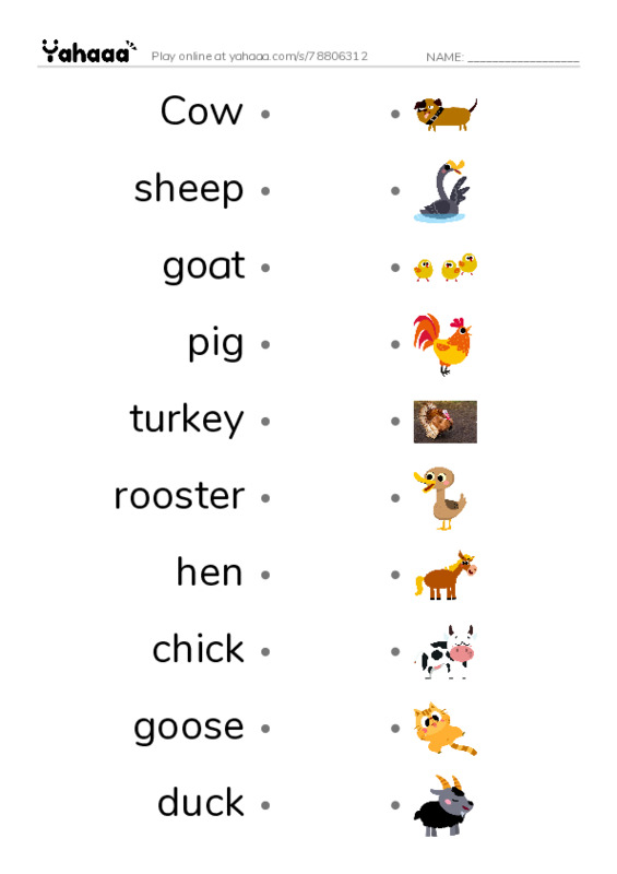 Draw a line to match worksheet for Farm Animals