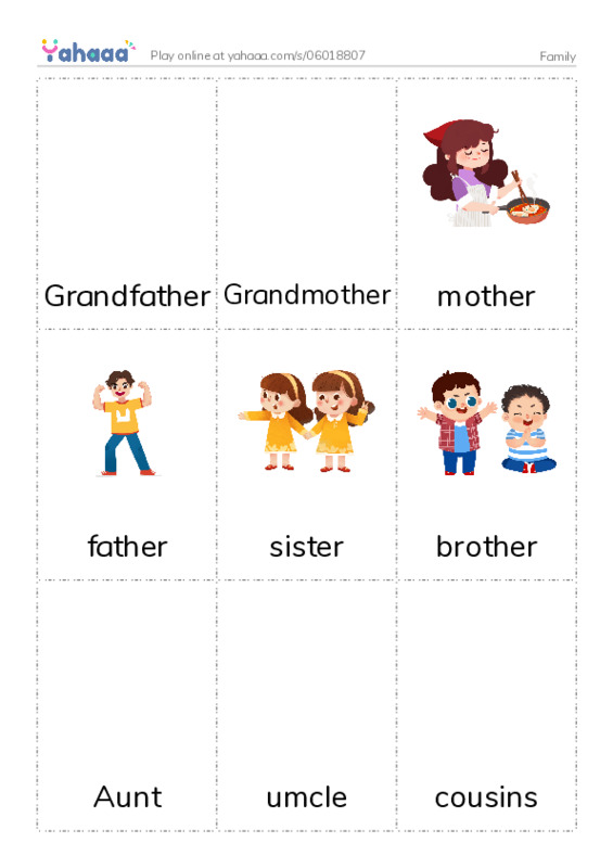 Picture flashcards worksheet for Family