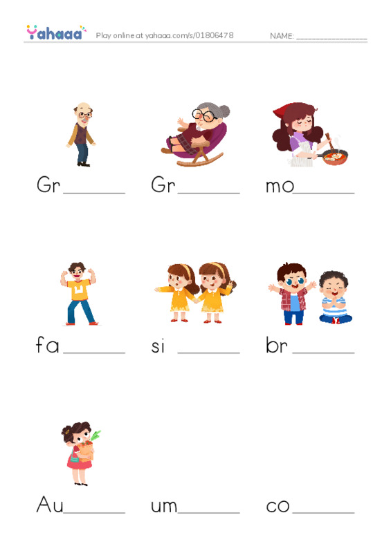 Finish the word worksheet for Family