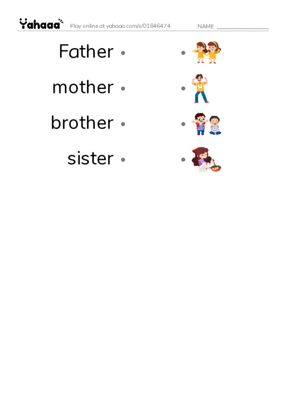 Draw a line to match worksheet for Family