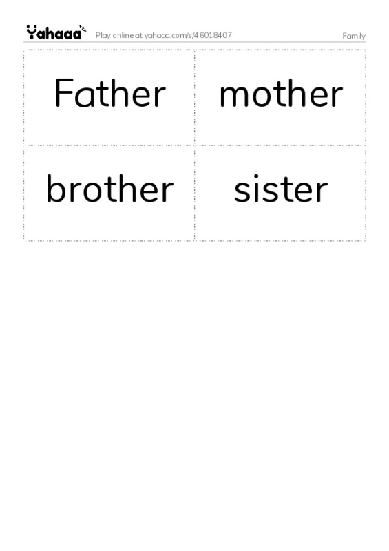 Word flashcards worksheet for Family