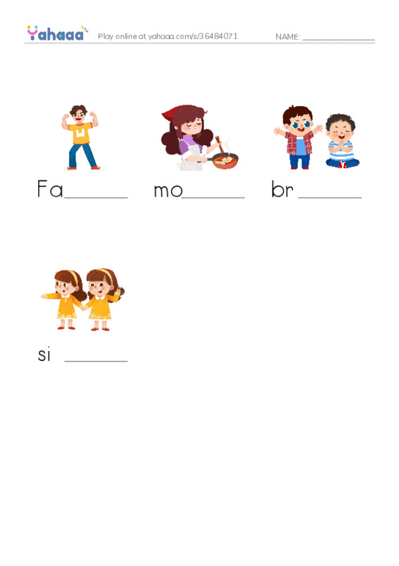 Finish the word worksheet for Family