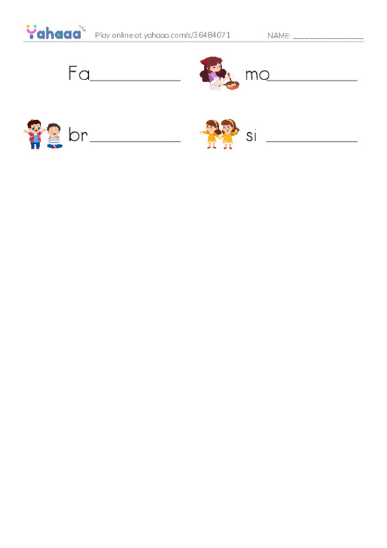 Write the word rows worksheet for Family