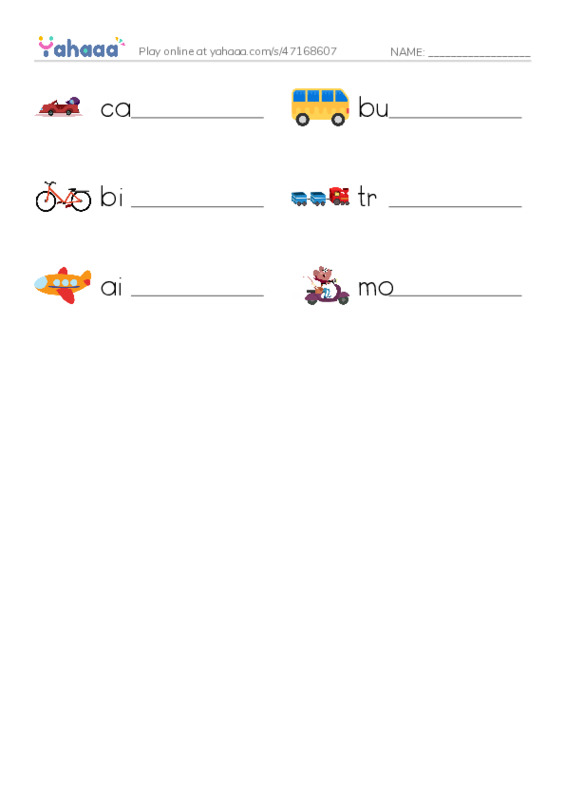 transportation  PDF worksheet writing row