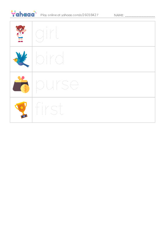 Picture and word rows worksheet for Class
