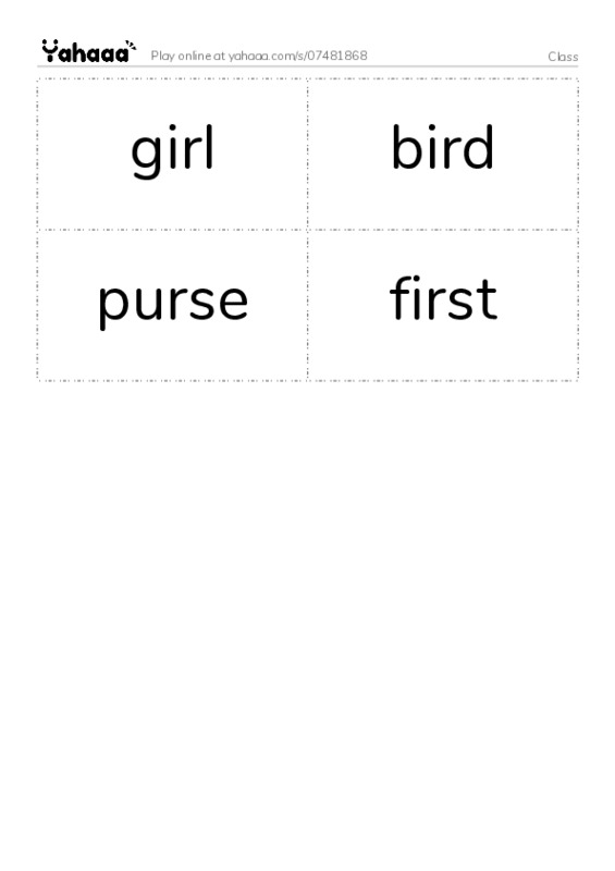 Word flashcards worksheet for Class