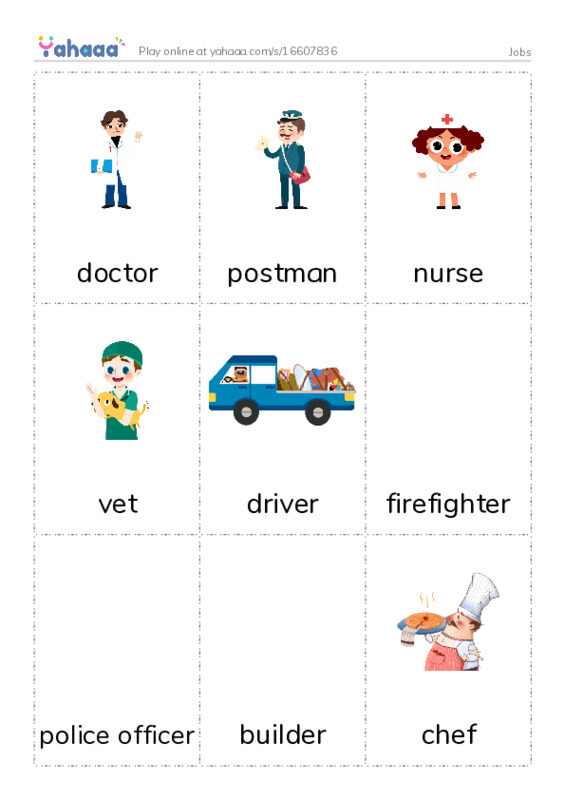 Picture flashcards worksheet for Jobs