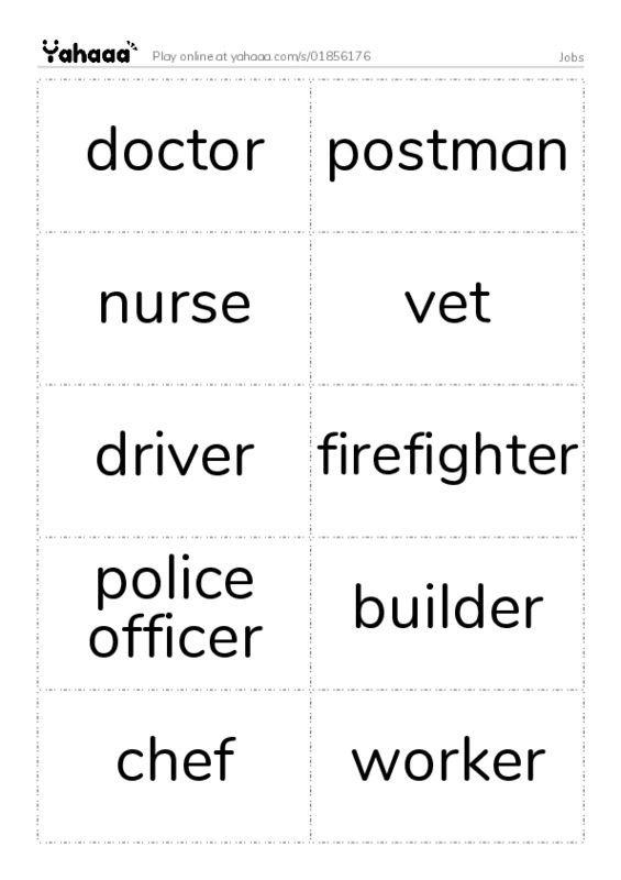 Word flashcards worksheet for Jobs