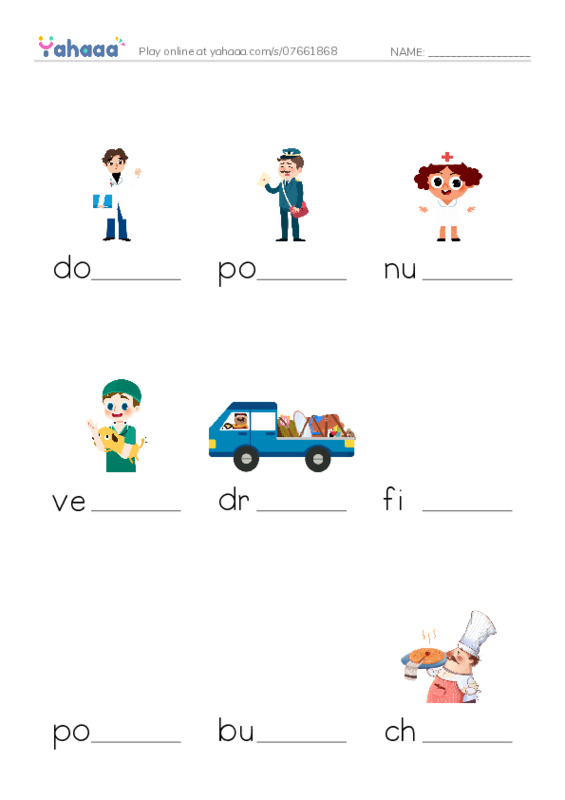 Finish the word worksheet for Jobs