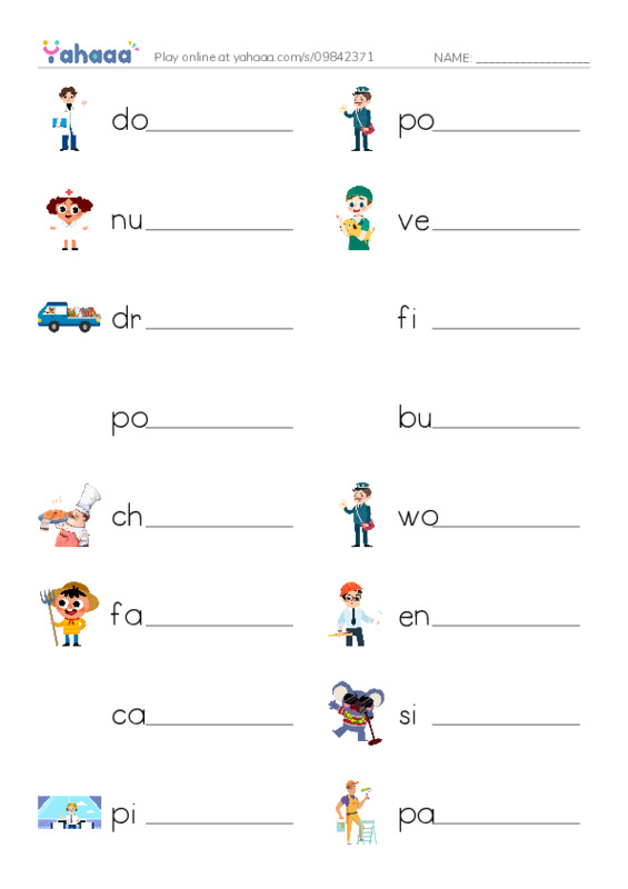 Write the word rows worksheet for Jobs