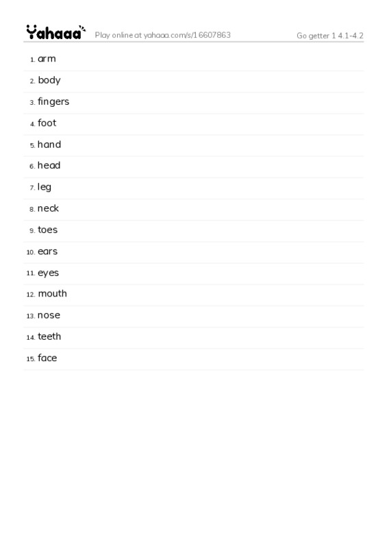 Word list with meanings worksheet for Go getter 1 4.1-4.2