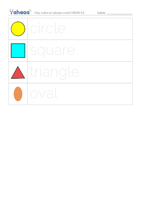 Picture and word rows worksheet for shapes