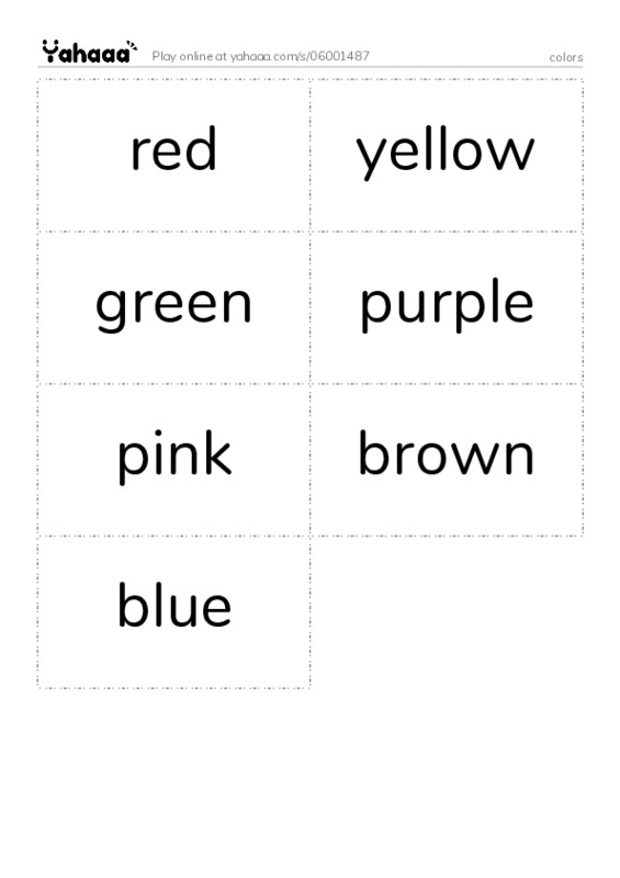 Word flashcards worksheet for colors