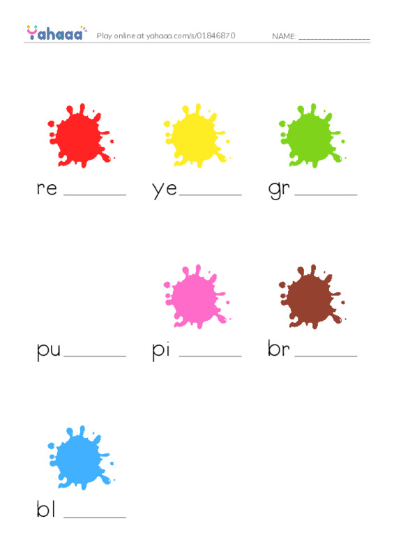 Finish the word worksheet for colors
