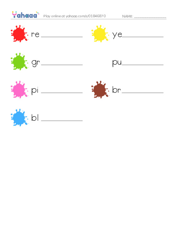 Write the word rows worksheet for colors