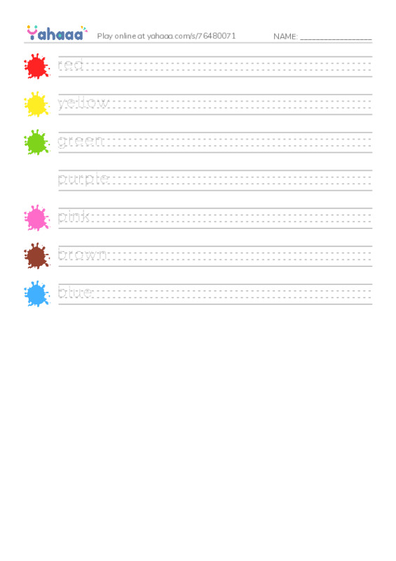Handwriting lines worksheet for colors