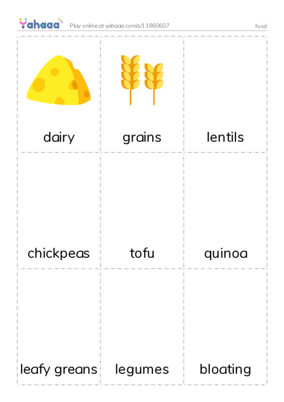 Picture flashcards worksheet for food