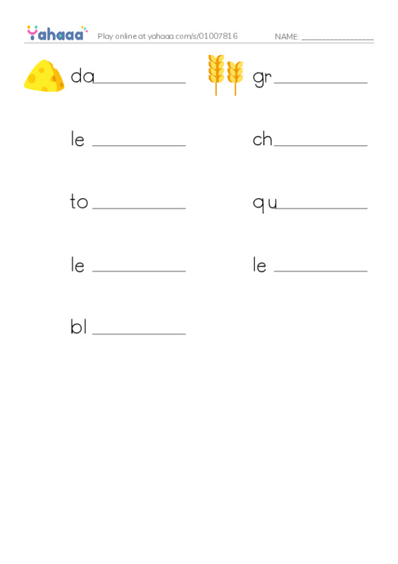 Write the word rows worksheet for food