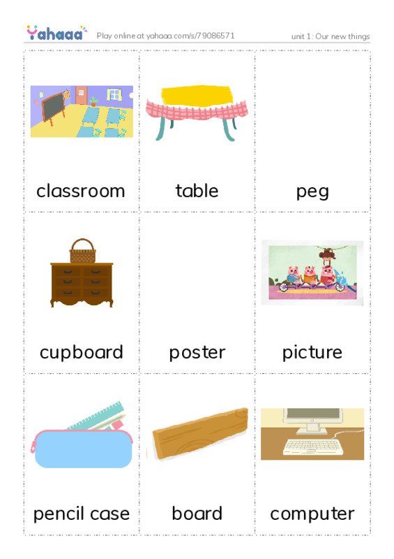 Picture flashcards worksheet for unit 1: Our new things