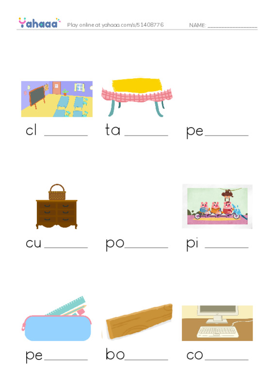 Finish the word worksheet for unit 1: Our new things