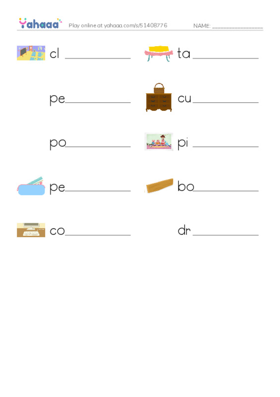 Write the word rows worksheet for unit 1: Our new things