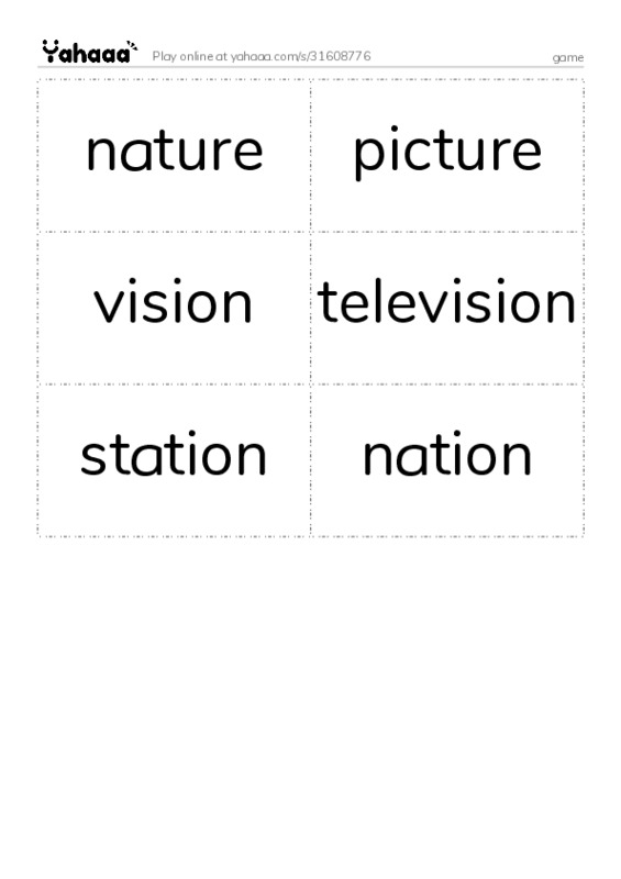Word flashcards worksheet for game
