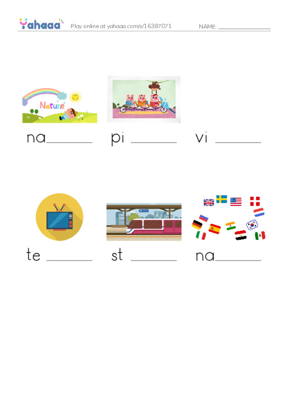 Finish the word worksheet for game