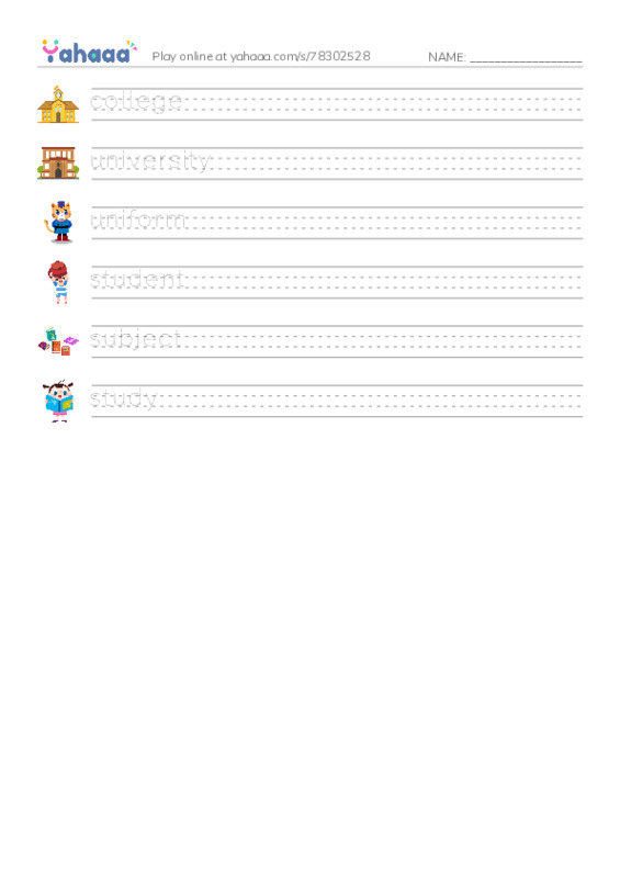 Handwriting lines worksheet for 剑三（秋上）U6