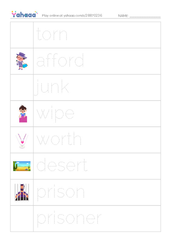 Picture and word rows worksheet for Oxford-8-4