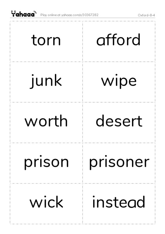 Word flashcards worksheet for Oxford-8-4