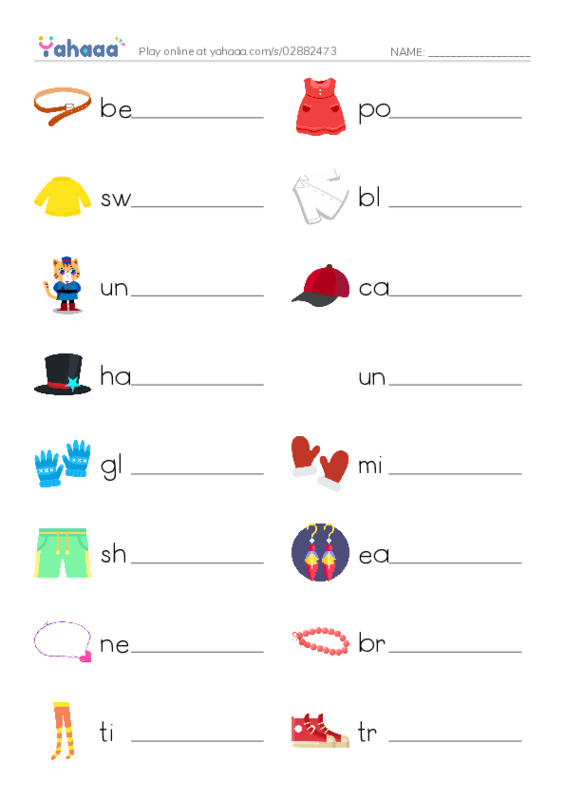 Free worksheet on Clothes - Worksheet writing row | Yahaaa!