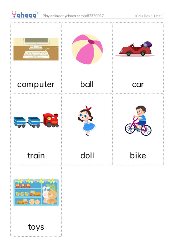 Picture flashcards worksheet for Kid's Box 1 Unit 3