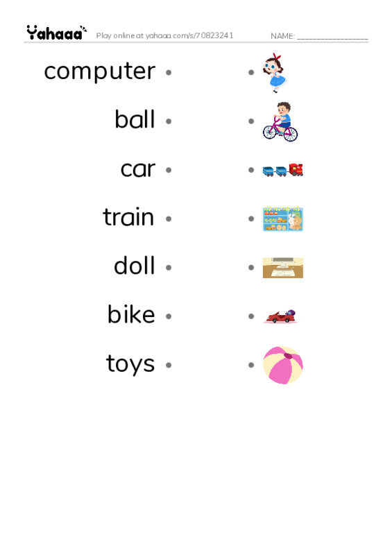 Draw a line to match worksheet for Kid's Box 1 Unit 3