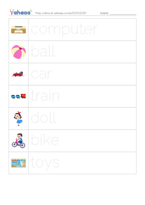 Picture and word rows worksheet for Kid's Box 1 Unit 3