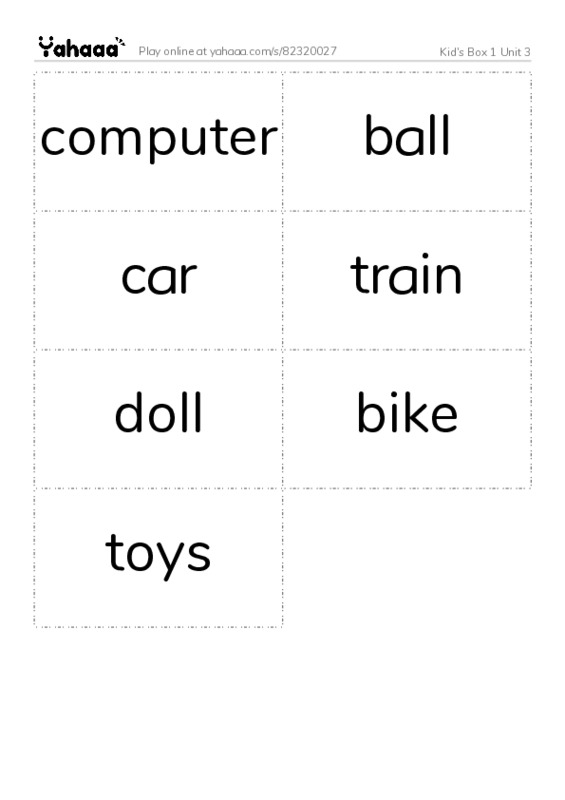 Word flashcards worksheet for Kid's Box 1 Unit 3